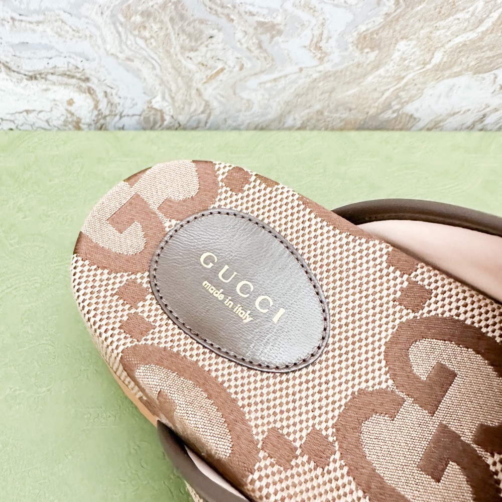 New! Gucci Monogram Jumbo GG Angelina Platform 55mm Slide Sandals - Picture 8 of 9